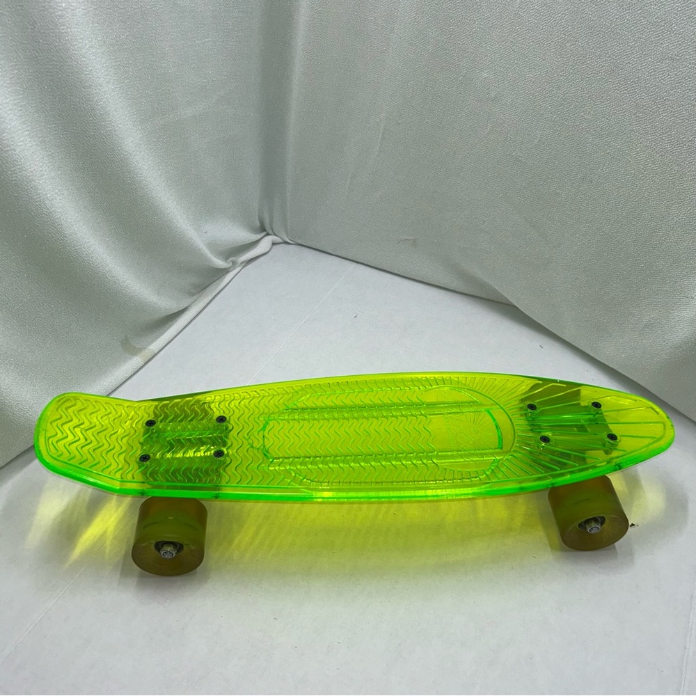 Sunset Skateboard clear neon green yellow 22" long lighted wheels used READ
